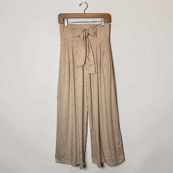 Harlow Pants - Harlow Leopard Jacquard Palazzo Wide Leg Pants Resort Wear Animal Smocked Medium